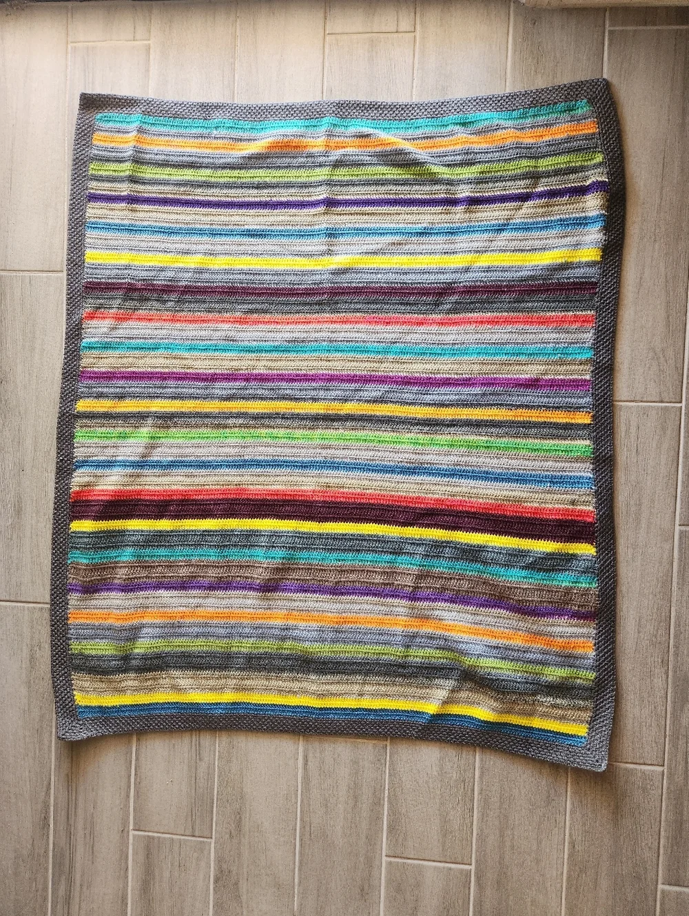 Handmade Baby Toddler Blanket Multicolor Stripes Crochet Wool Blend Afghan Knit